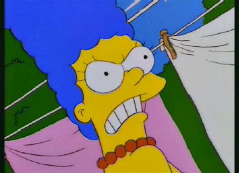 Maggie gets tied up by Homer for not losing her. . Marge simpson gif